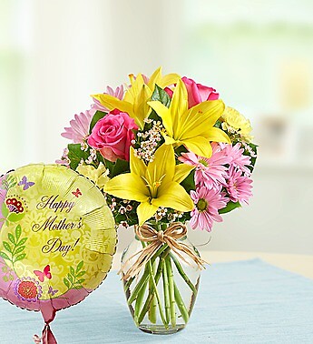 Flowers Bouquet And Balloon For Mom